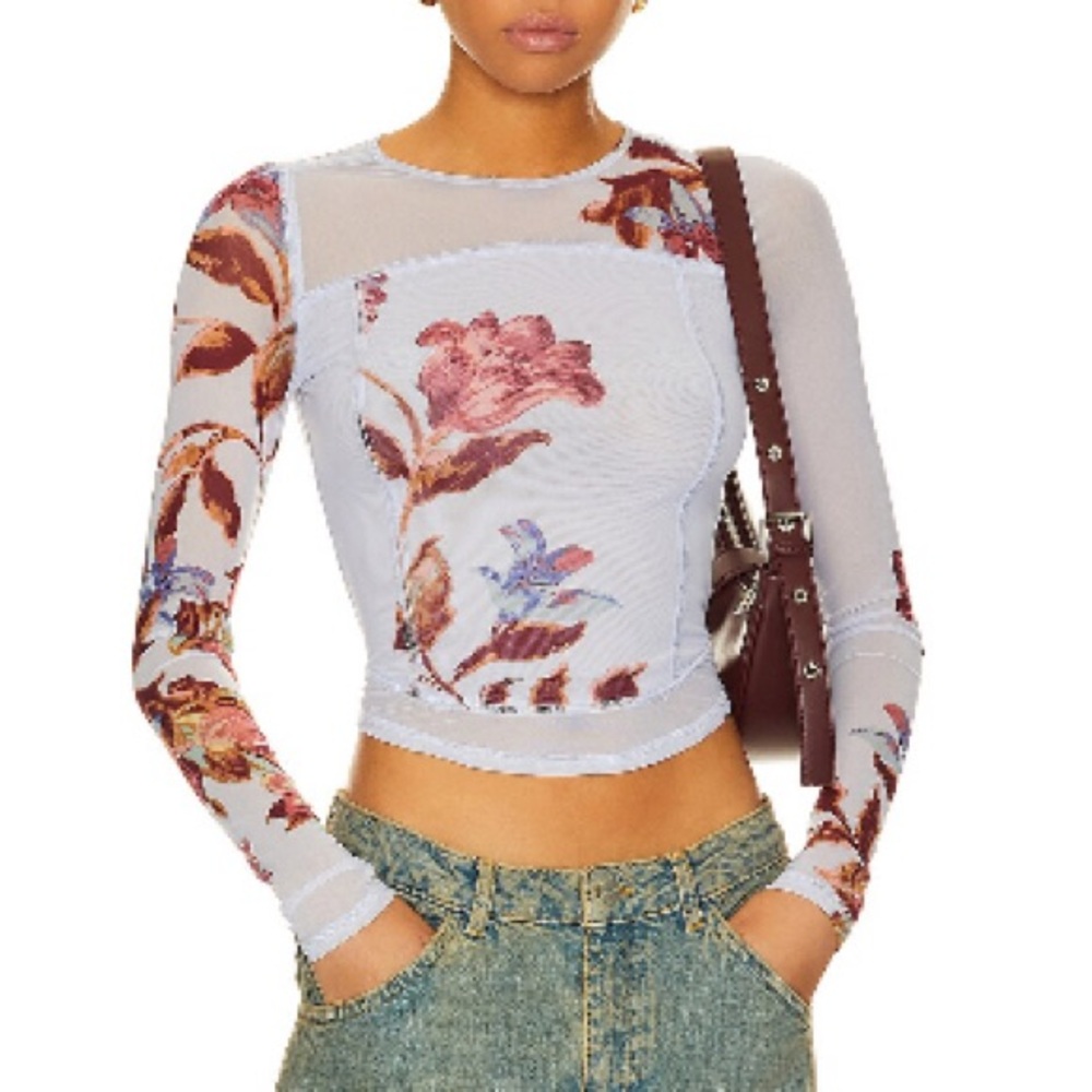 Free People Floral Mesh Long Sleeve Top - Multicolor